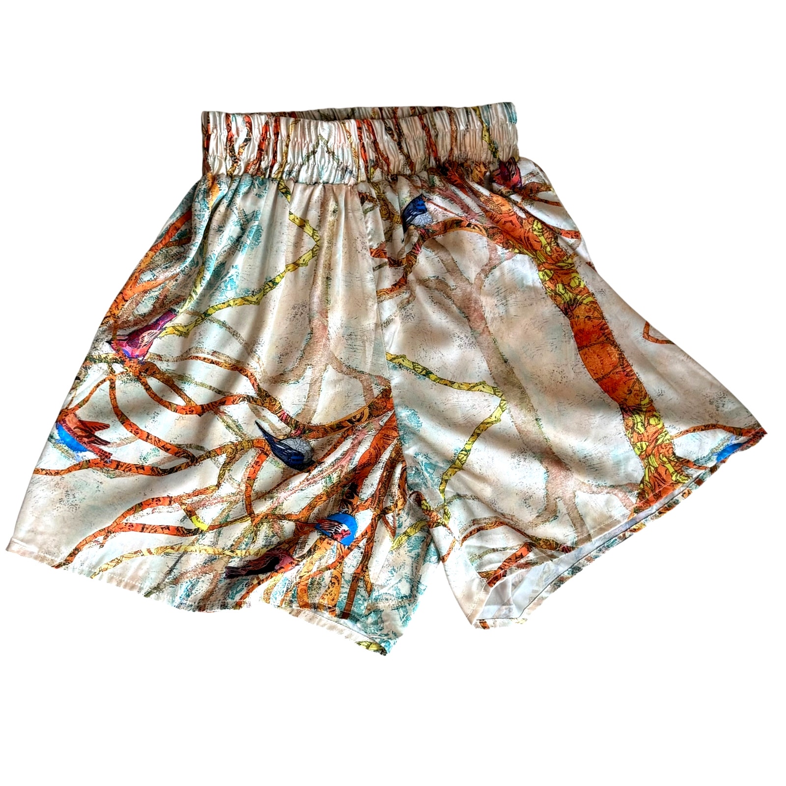 Chic Le Frique Satin Kimono Wrap Top Shorts Set Bird Print Resort Lounge S/M — image 2 of 8